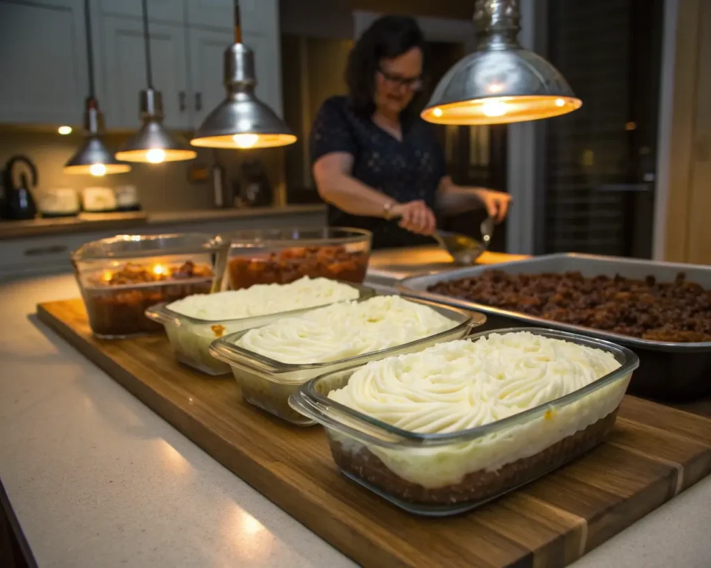 Before and after comparison showing transformation from soggy failed Shepherd's Pie to perfect golden success