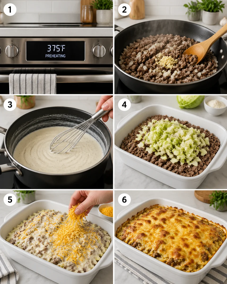 Creamed cabbage and ground beef casserole