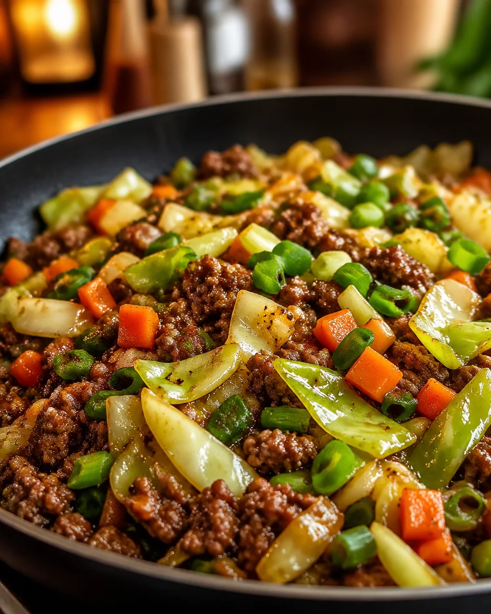 Chinese ground beef and cabbage stir fry