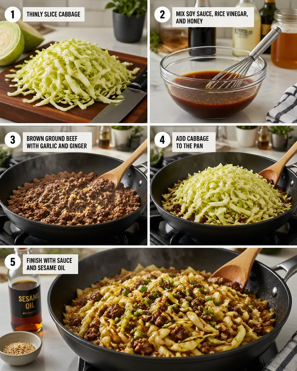 Healthy Chinese Ground Beef & Cabbage Stir Fry