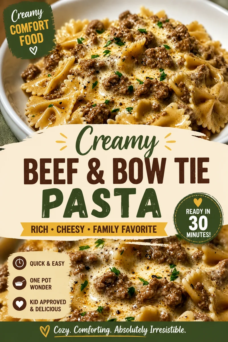 Creamy beef and bowtie pasta
