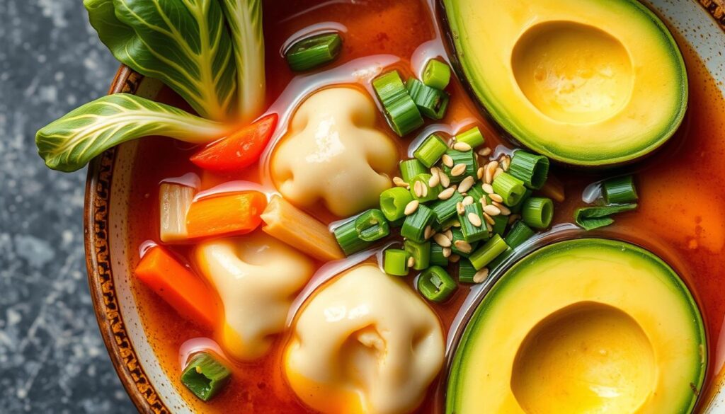 Healthy fats in wonton soup
