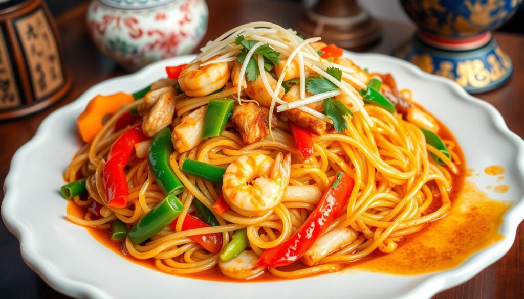 Hong Kong chow mein with crispy noodles