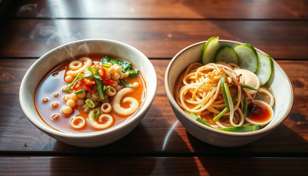 Hot and cold soba noodle dishes