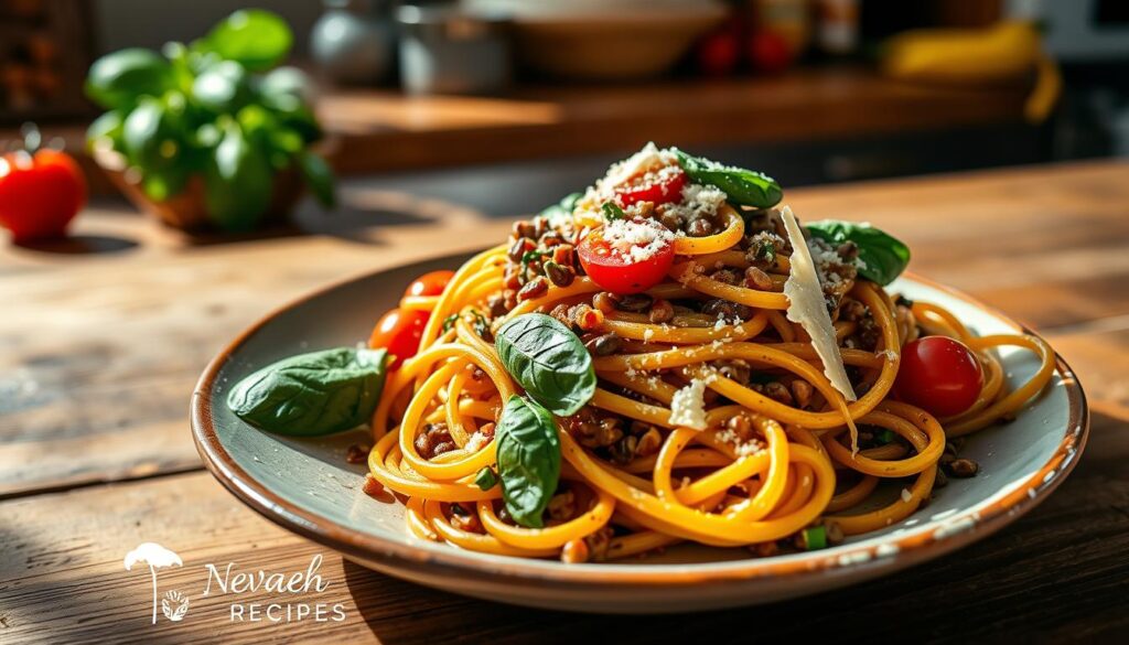 Lentil pasta, a high-protein gluten-free noodle option