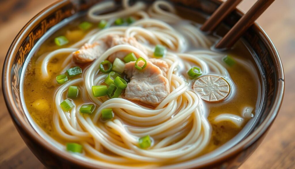 Thin wonton noodles in soup