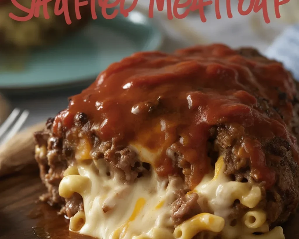Mac ‘n’ Cheese-Stuffed Meatloaf with cheesy macaroni and savory meatloaf.