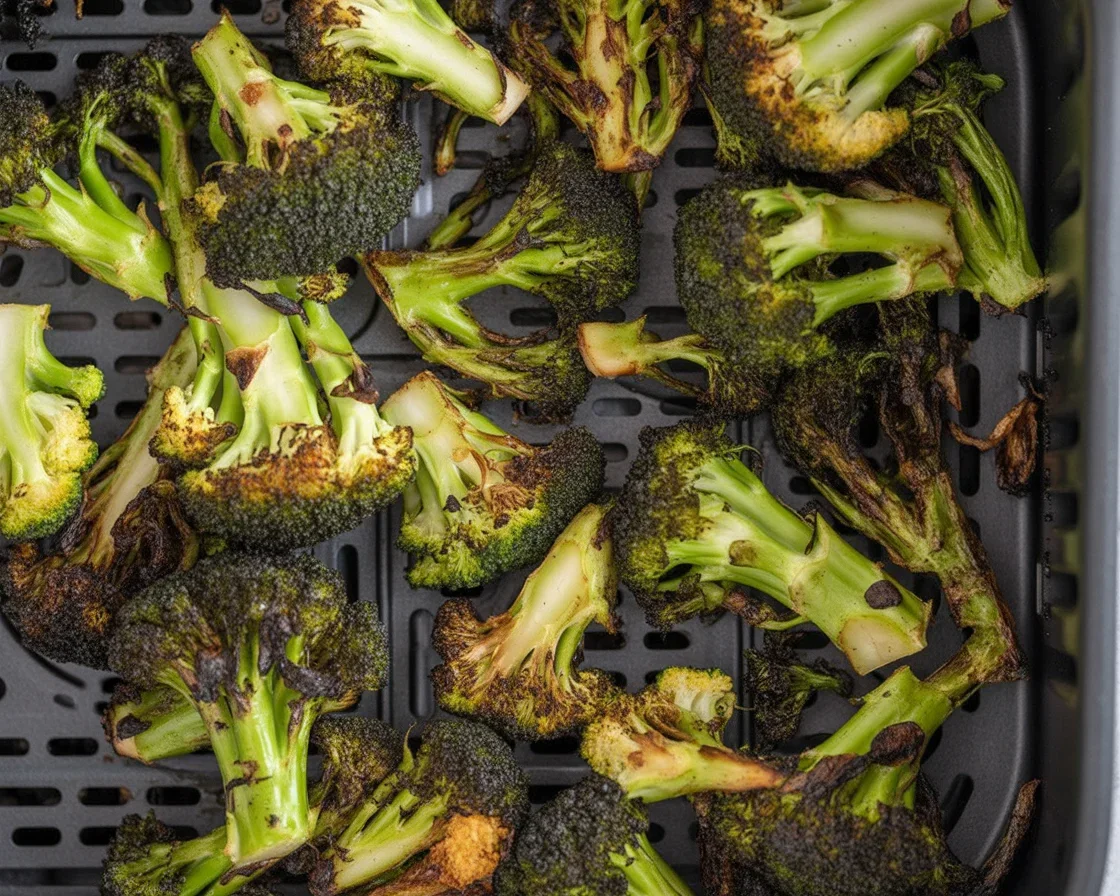 Crispy Air Fryer Roasted Broccoli with olive oil and garlic seasoning