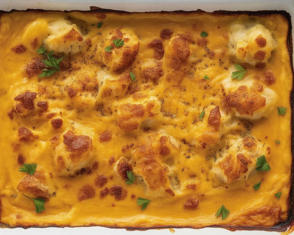 A delicious Cheesy Potato Gratin Casserole with creamy layers and a crispy cheese topping.