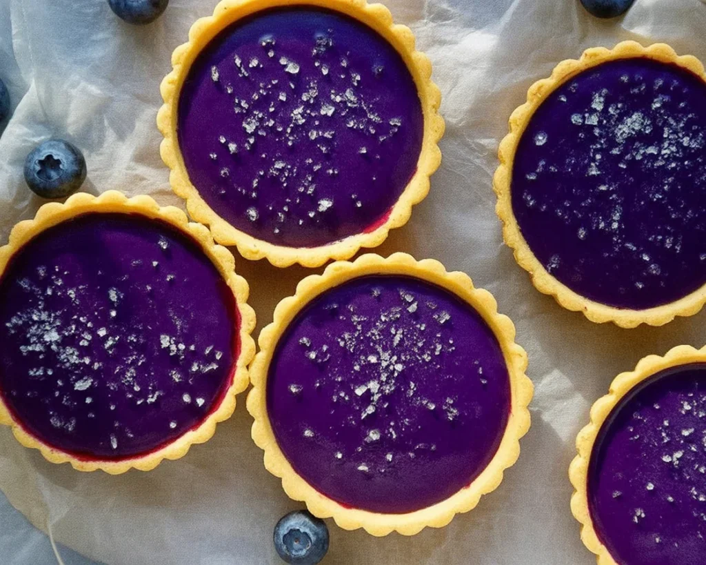 Chocolate Truffle Tarts topped with fresh huckleberries, showcasing rich chocolate ganache.