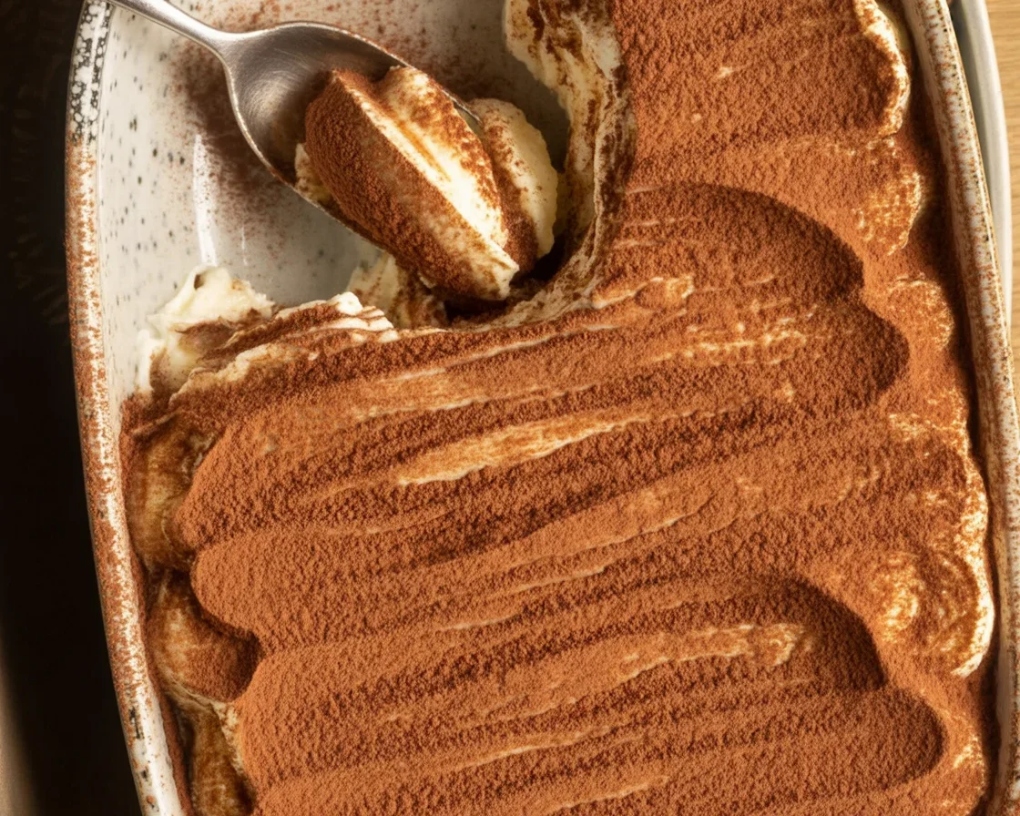 Delicious homemade Italian Tiramisu with layers of mascarpone cream and coffee-soaked ladyfingers.
