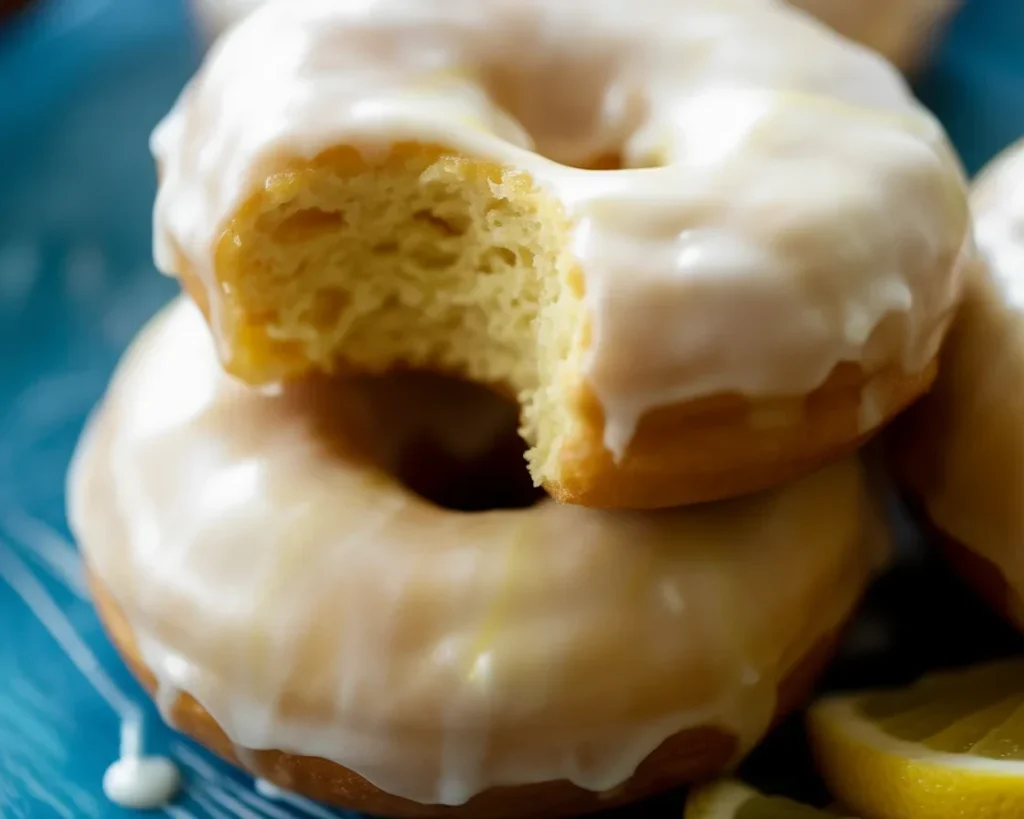 Baked Lemon Donuts topped with tangy lemon glaze for a delightful treat.