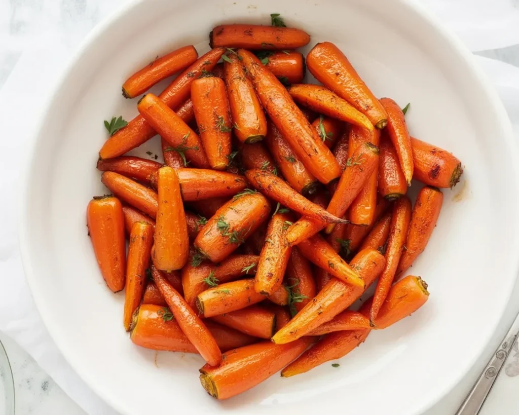 Delicious oven-roasted Honey Glazed Carrots coated in honey-garlic glaze.