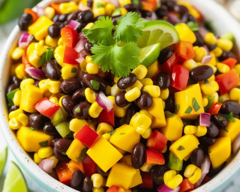 Mango Black Bean Salad with fresh vegetables and lime dressing