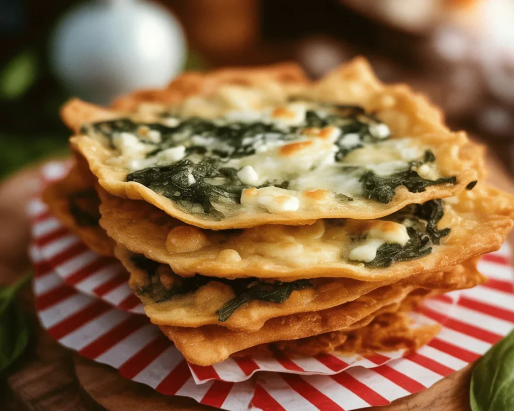 Crispy Mediterranean Spinach and Feta Crisps made with fresh spinach and tangy feta cheese.