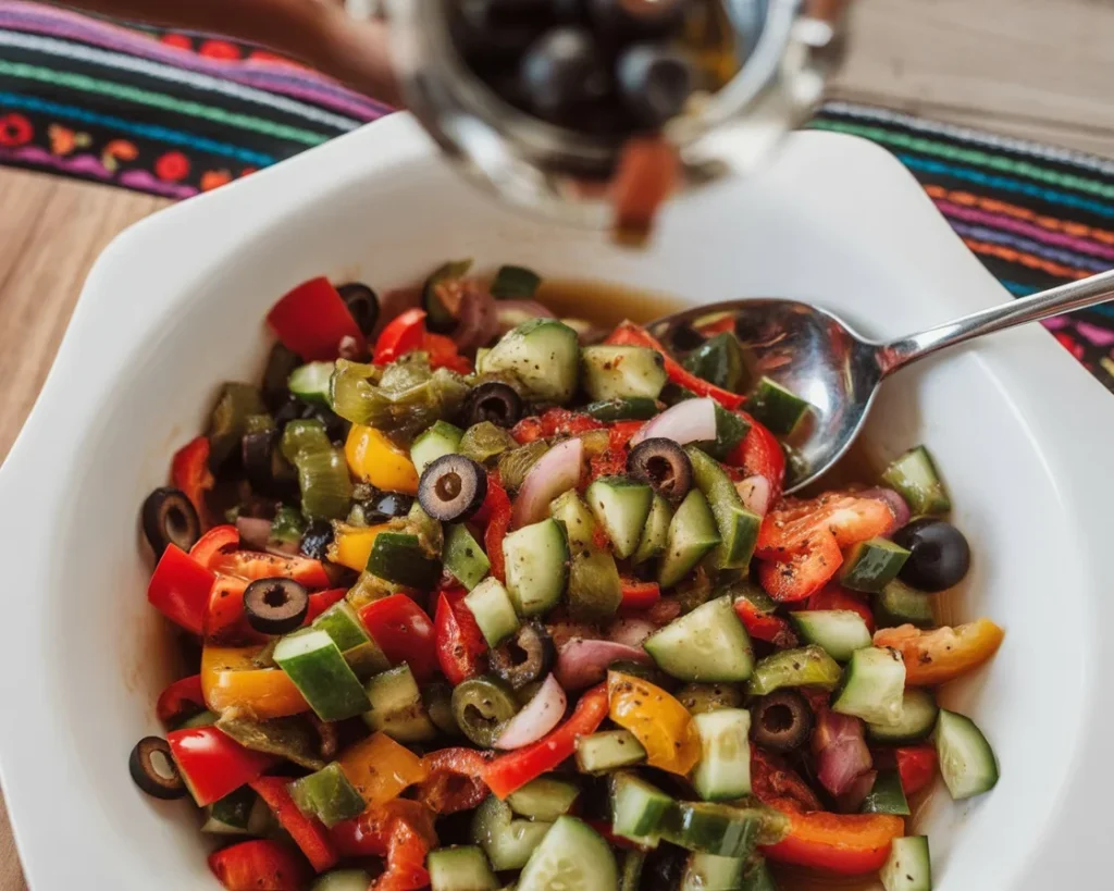 Zesty Grilled Cactus Salad (Ensalada de Nopales) with fresh ingredients and vibrant colors.