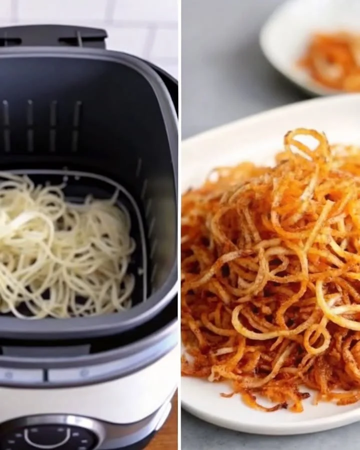 Air fryer crispy fried onions, a crunchy topping for meals and snacks.