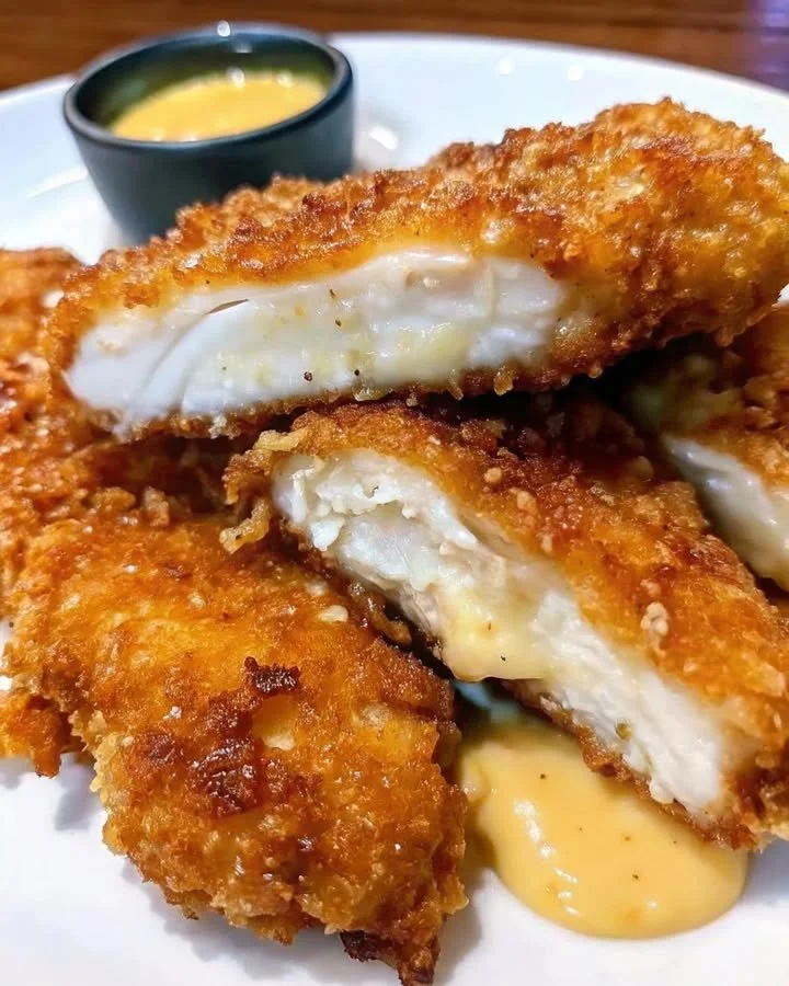 Delicious air fryer honey butter garlic chicken tenders served with dipping sauce.