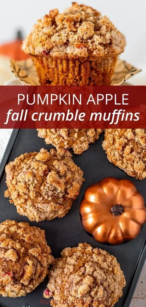 Apple pumpkin streusel muffins in a baking tray, perfect for a small batch