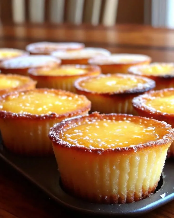 Delicious Baby Lemon Impossible Pies showcasing a golden crust and lemon filling.
