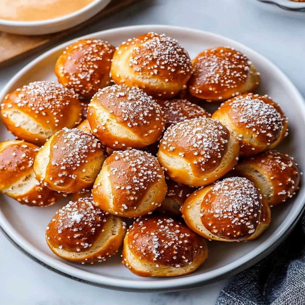 Buttery soft pretzel bites served with dipping sauce