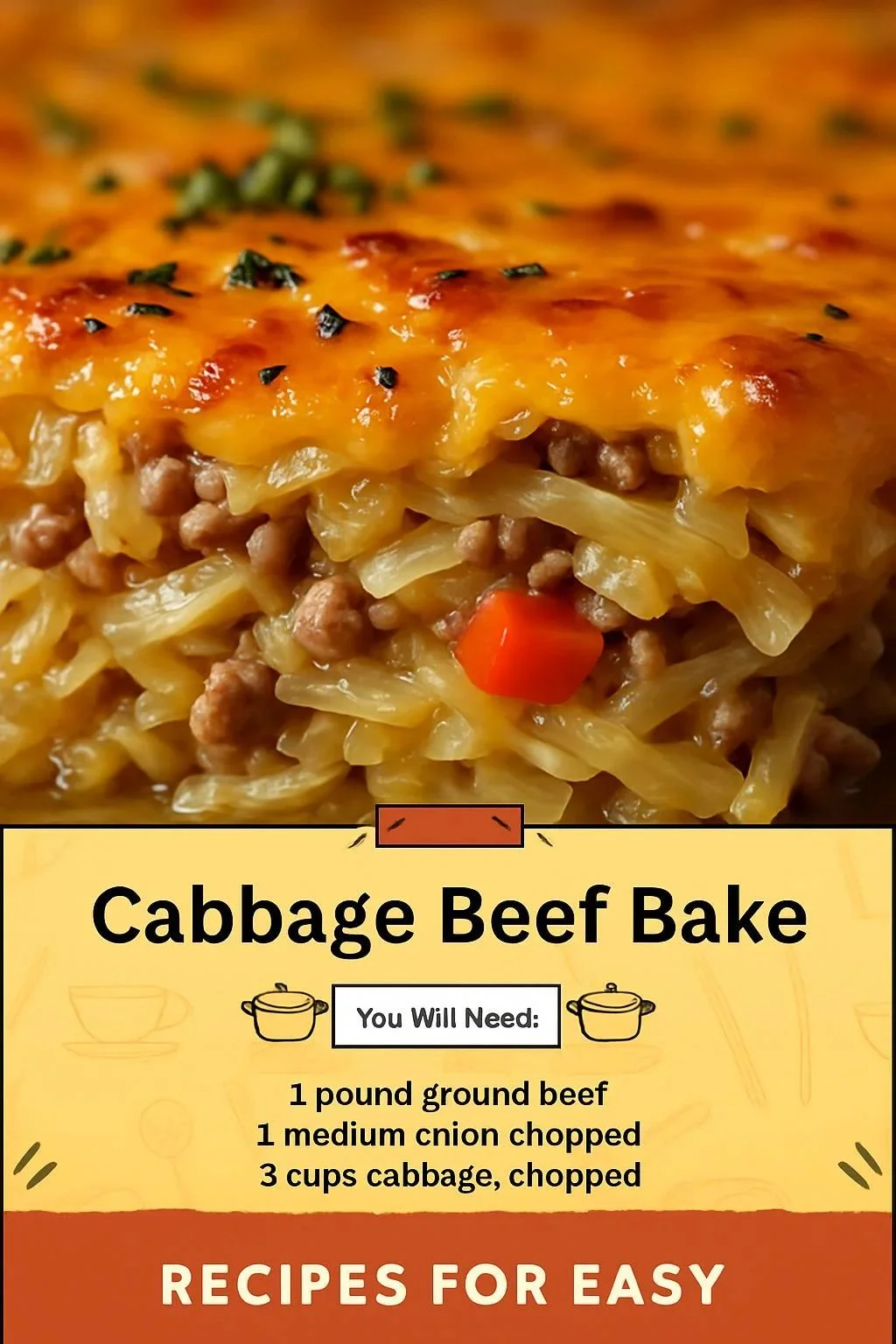 Delicious Cabbage Beef Bake served in a dish, showcasing layers of beef and cabbage.