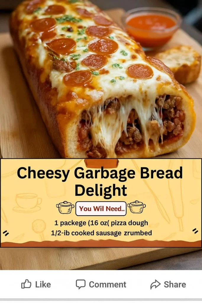 Cheesy Garbage Bread Delight with melted cheese and toppings