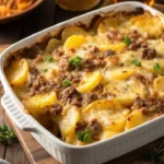 Cheesy Hamburger Potato Casserole baked with ground beef and cheesy goodness