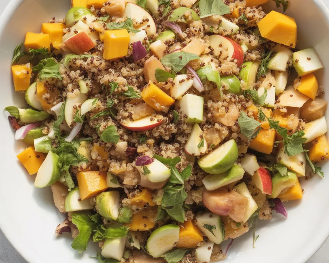 Colorful Fall Harvest Quinoa Salad with butternut squash, apples, and cranberries