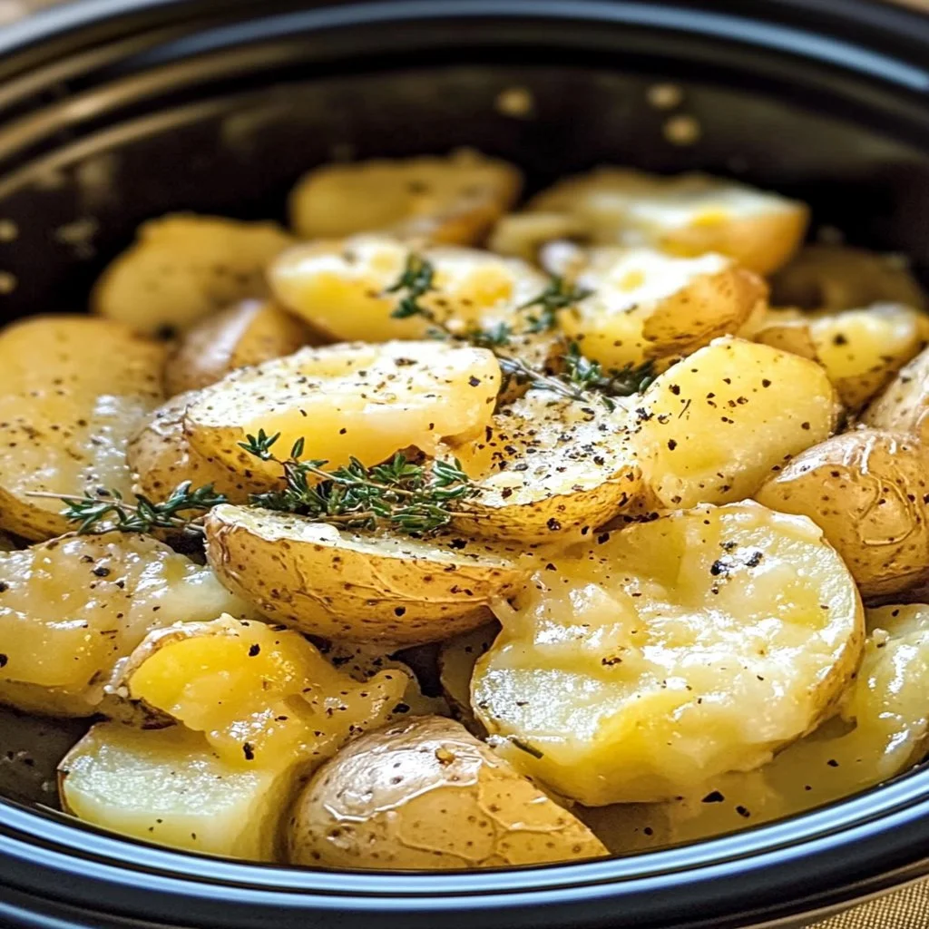 Delicious crockpot cheesy potatoes served in a bowl.