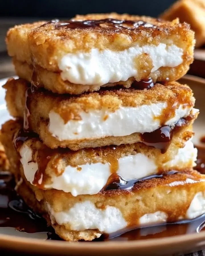 Deliciously crispy deep-fried s'mores with melted marshmallow and chocolate