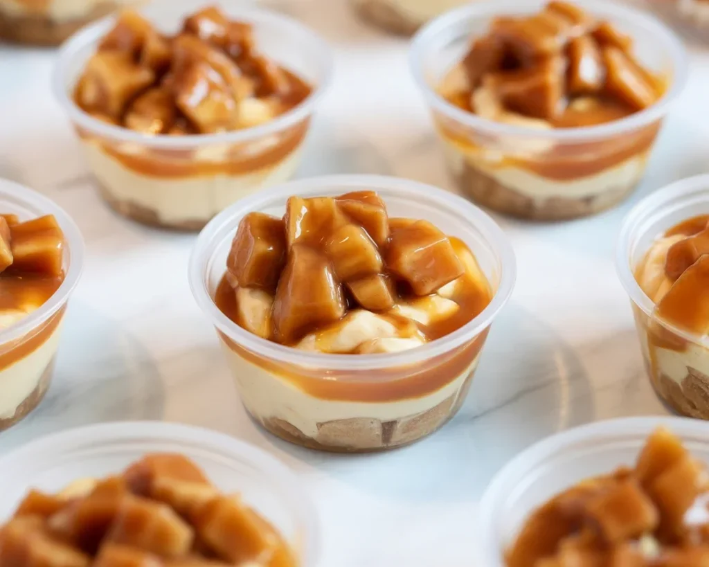Delicious Caramel Apple Dessert Cups with cinnamon apples and a vanilla wafer crust.