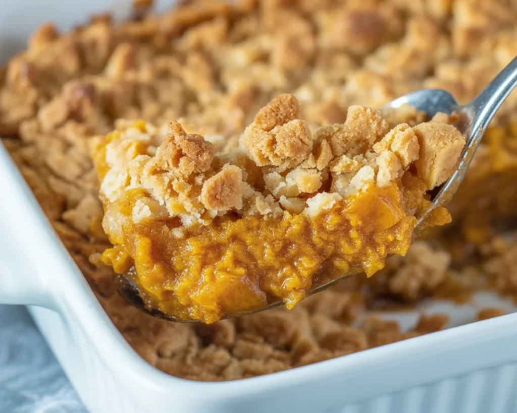 Pumpkin Pie Crisp topped with a buttery streusel, perfect for fall desserts.
