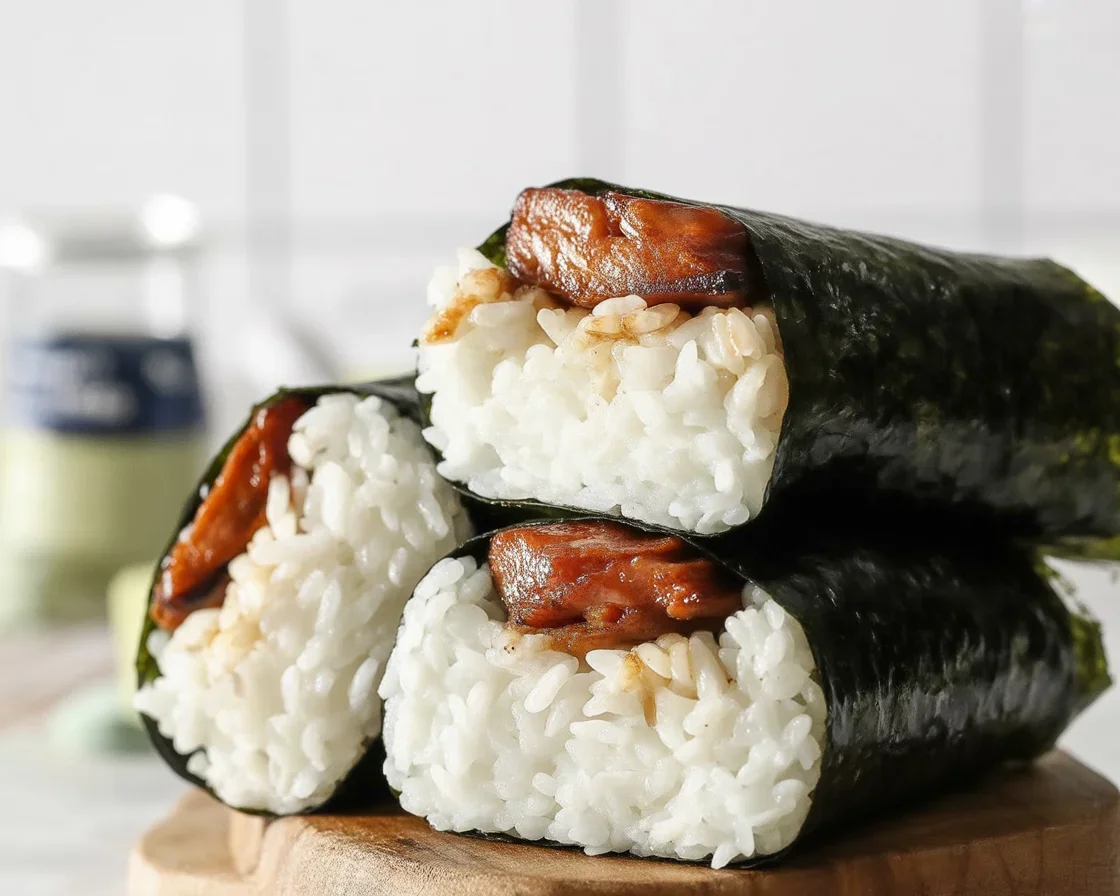 Delicious Teriyaki Spam Musubi with rice and nori wrapped together for a perfect grab-and-go snack.