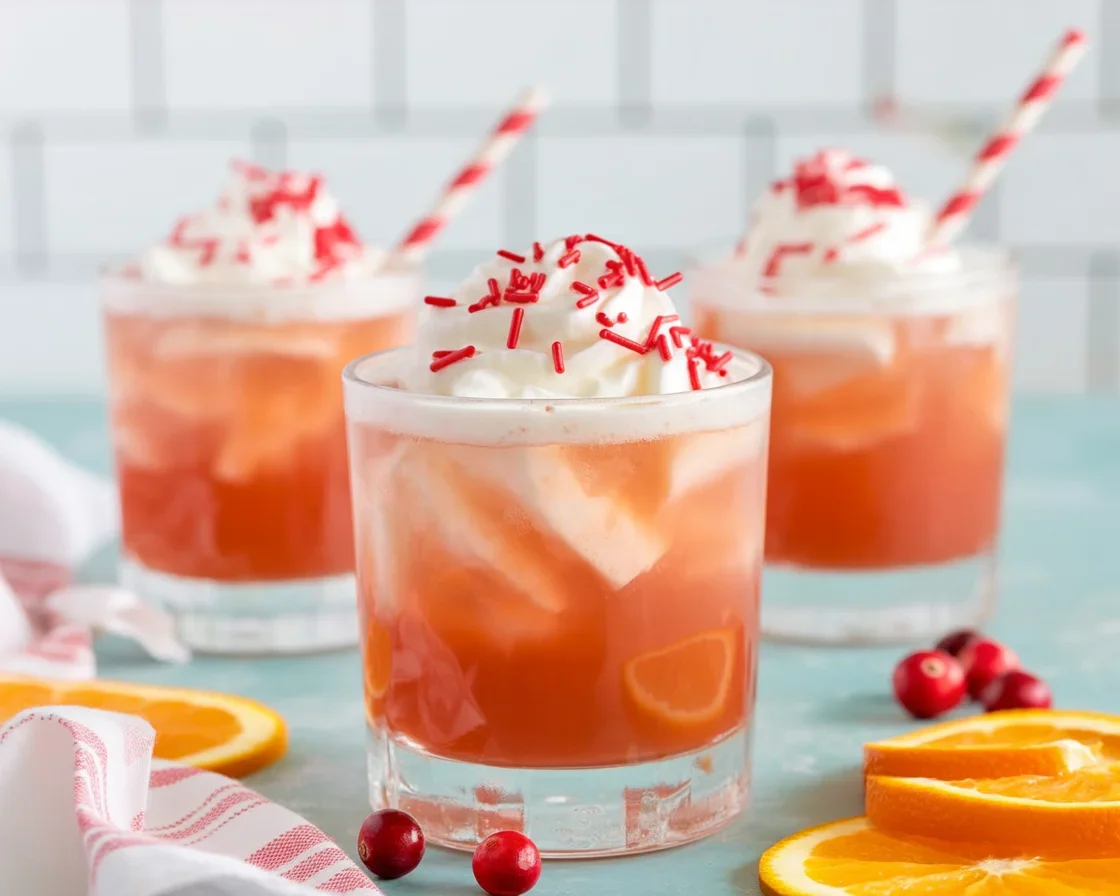 Festive Thanksgiving Punch made with cranberry, orange juice, and cinnamon syrup.