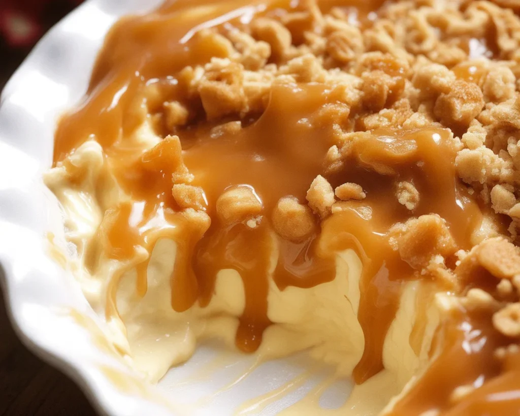 Delicious Caramel Apple Cheesecake Dip served with slices of apples and graham crackers.