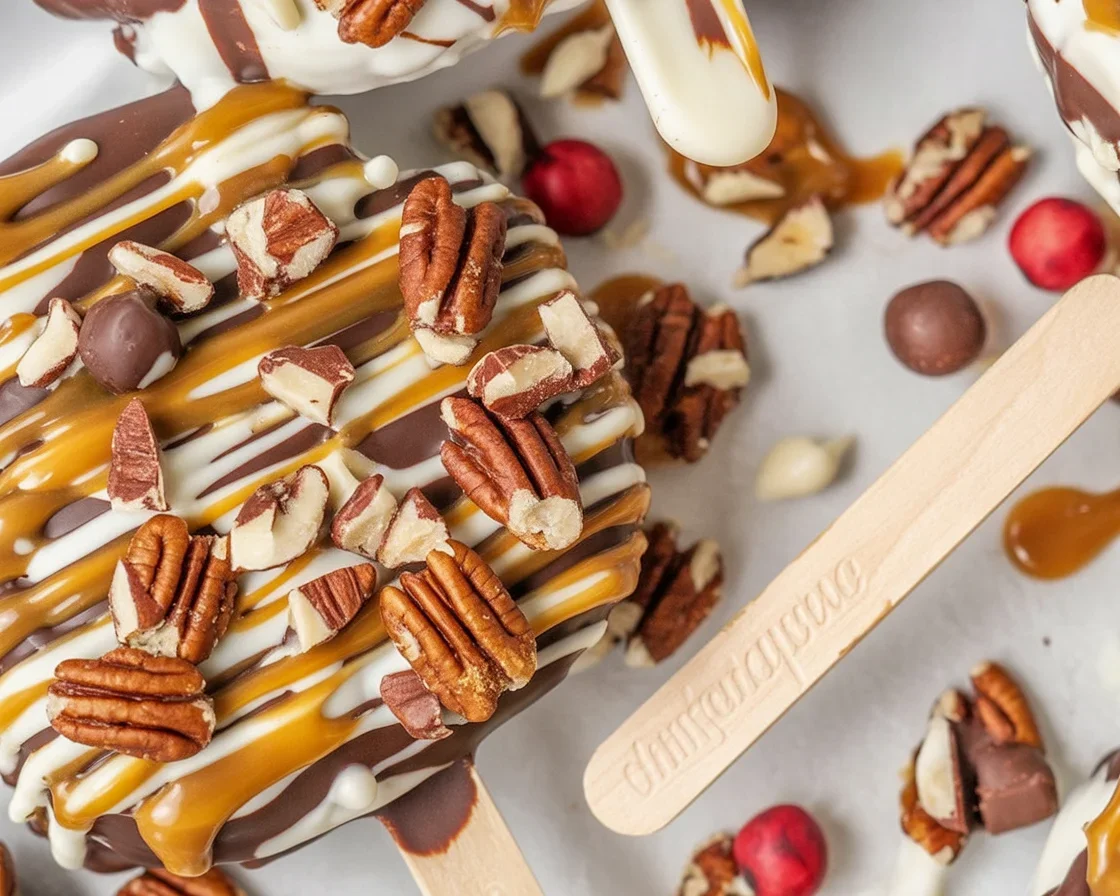 Easy Caramel Apple Slices with Chocolate Drizzle topped with candy and nuts