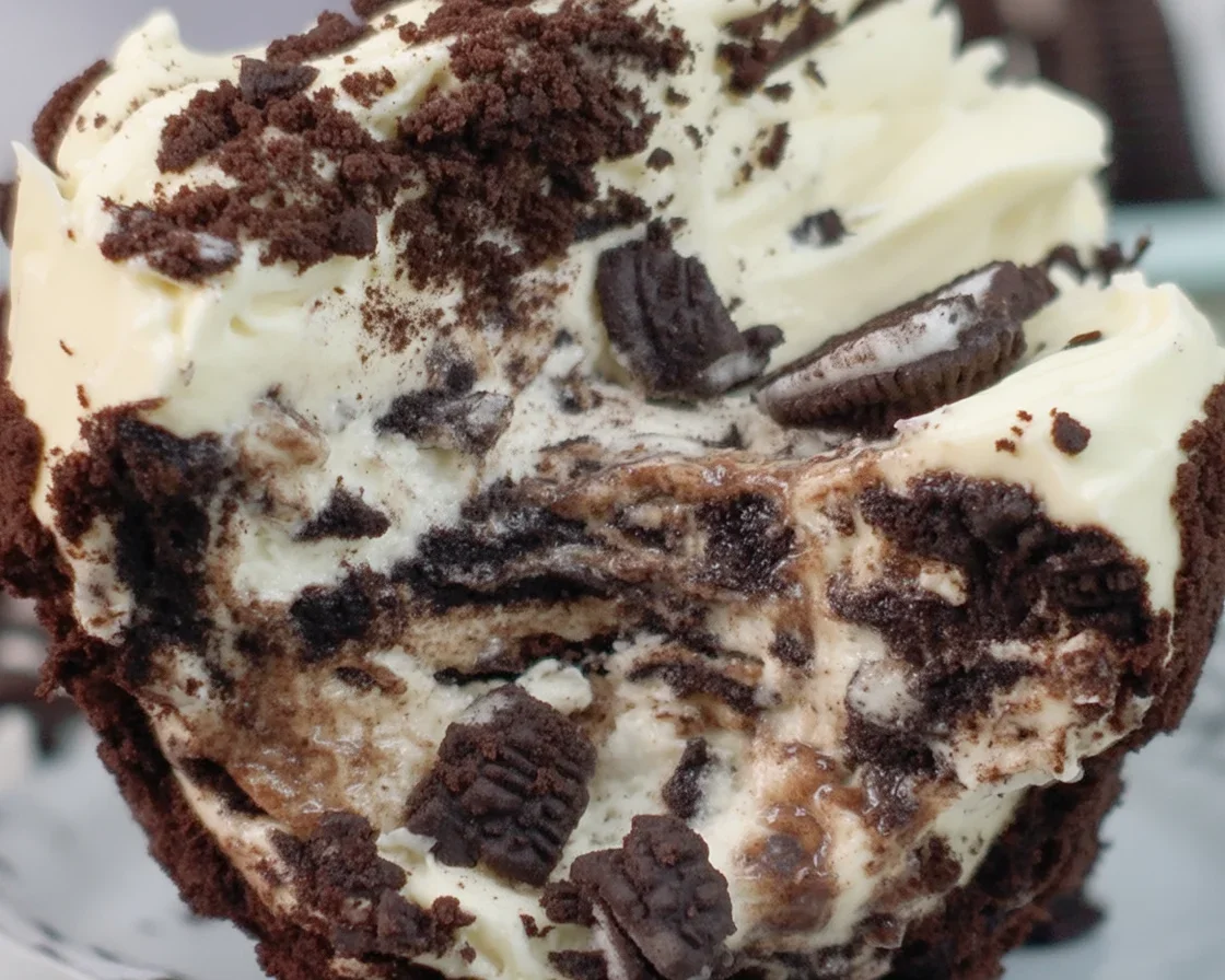 Delicious Oreo Dirt Cake with layers of crushed Oreos and creamy pudding