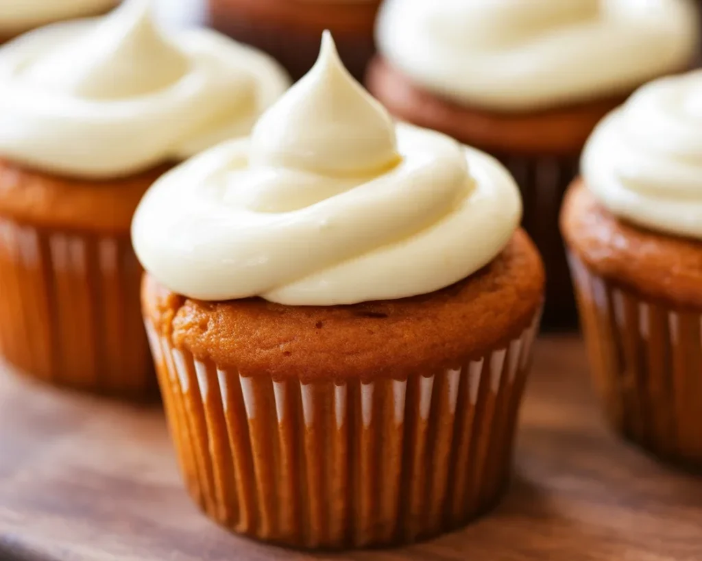 Delicious Pumpkin Cheesecake Cupcakes with graham cracker crust and sour cream frosting