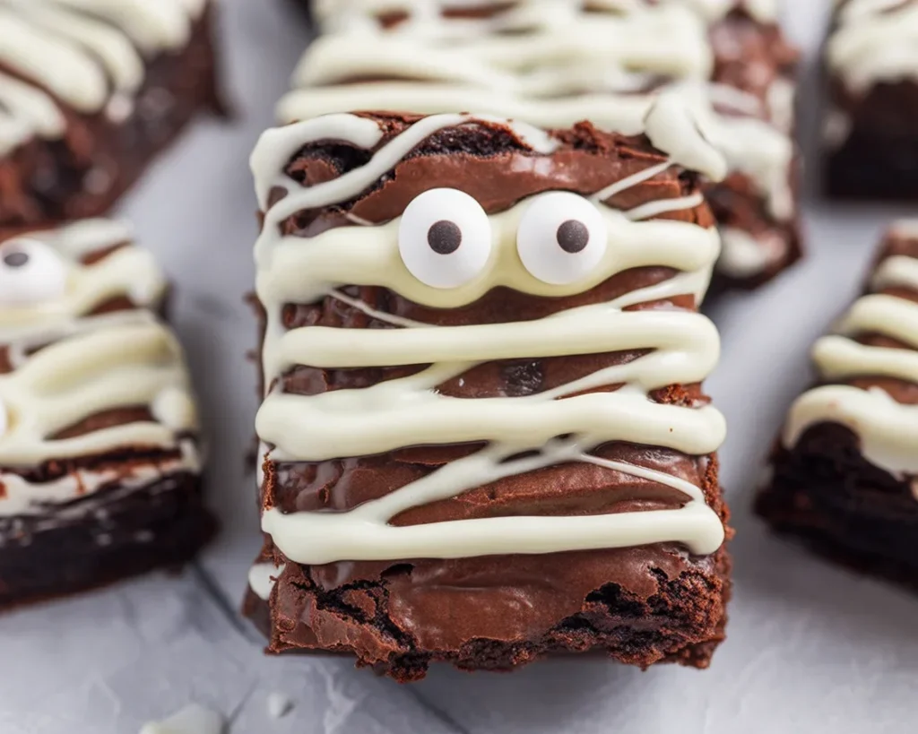 Delicious Mummy Brownies, perfect Halloween dessert, fun and easy recipe