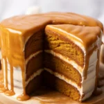 Delicious Vegan Pumpkin Spice Cake topped with creamy vegan frosting, perfect dessert for fall.