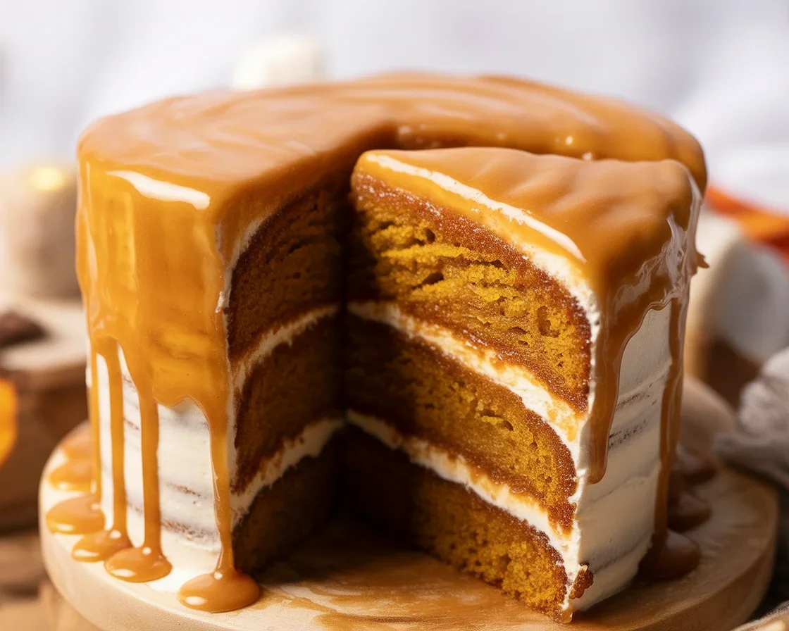Delicious Vegan Pumpkin Spice Cake topped with creamy vegan frosting, perfect dessert for fall.
