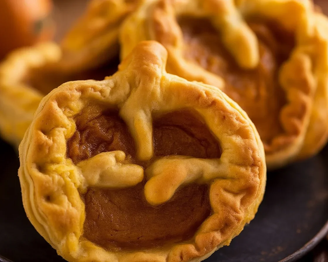 Jack O' Lantern Pumpkin Hand Pies with a cute carved design and golden crust