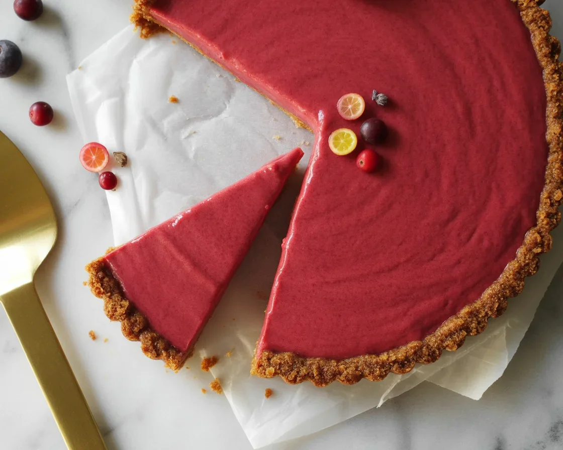 Cranberry-Orange Curd Tart with a crumbly crust and vibrant garnet hue
