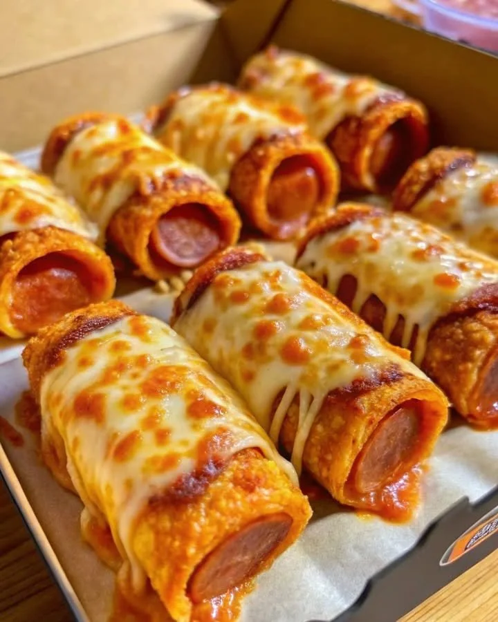 Delicious Doritos Pizza Rolls filled with sausage on a plate
