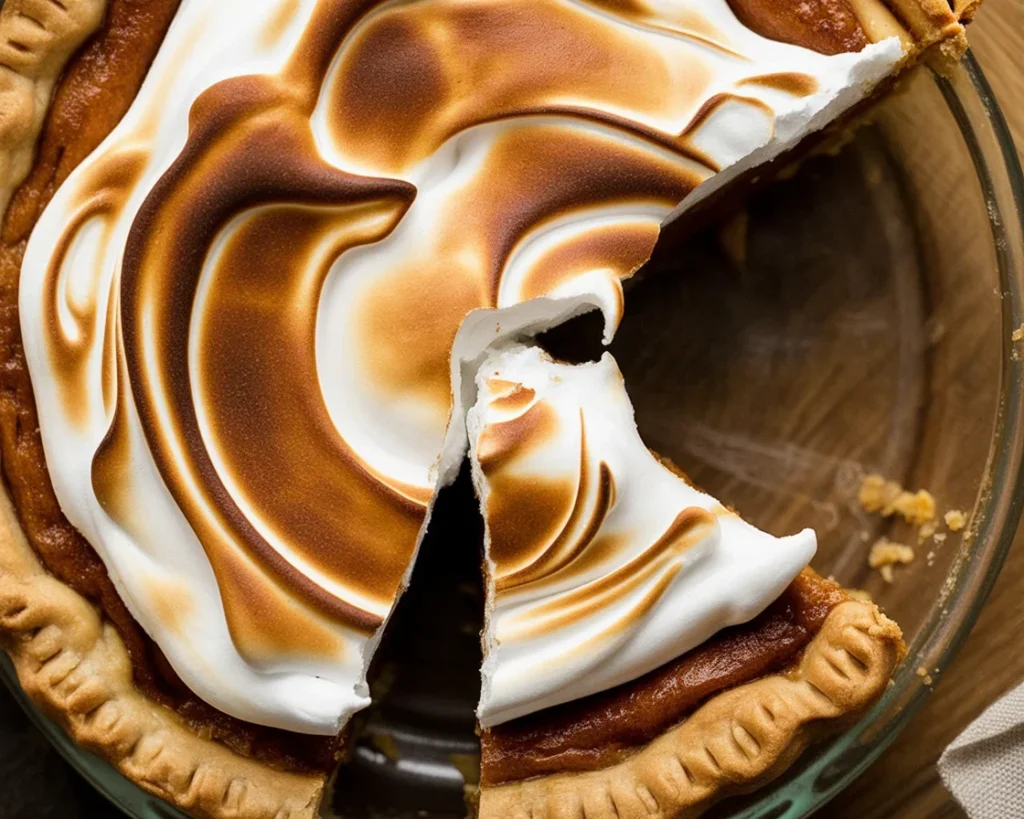Delicious Bourbon Sweet Potato Pie topped with cream and spices, perfect for fall.