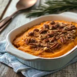 Delicious homemade easy sweet potato casserole topped with marshmallows.