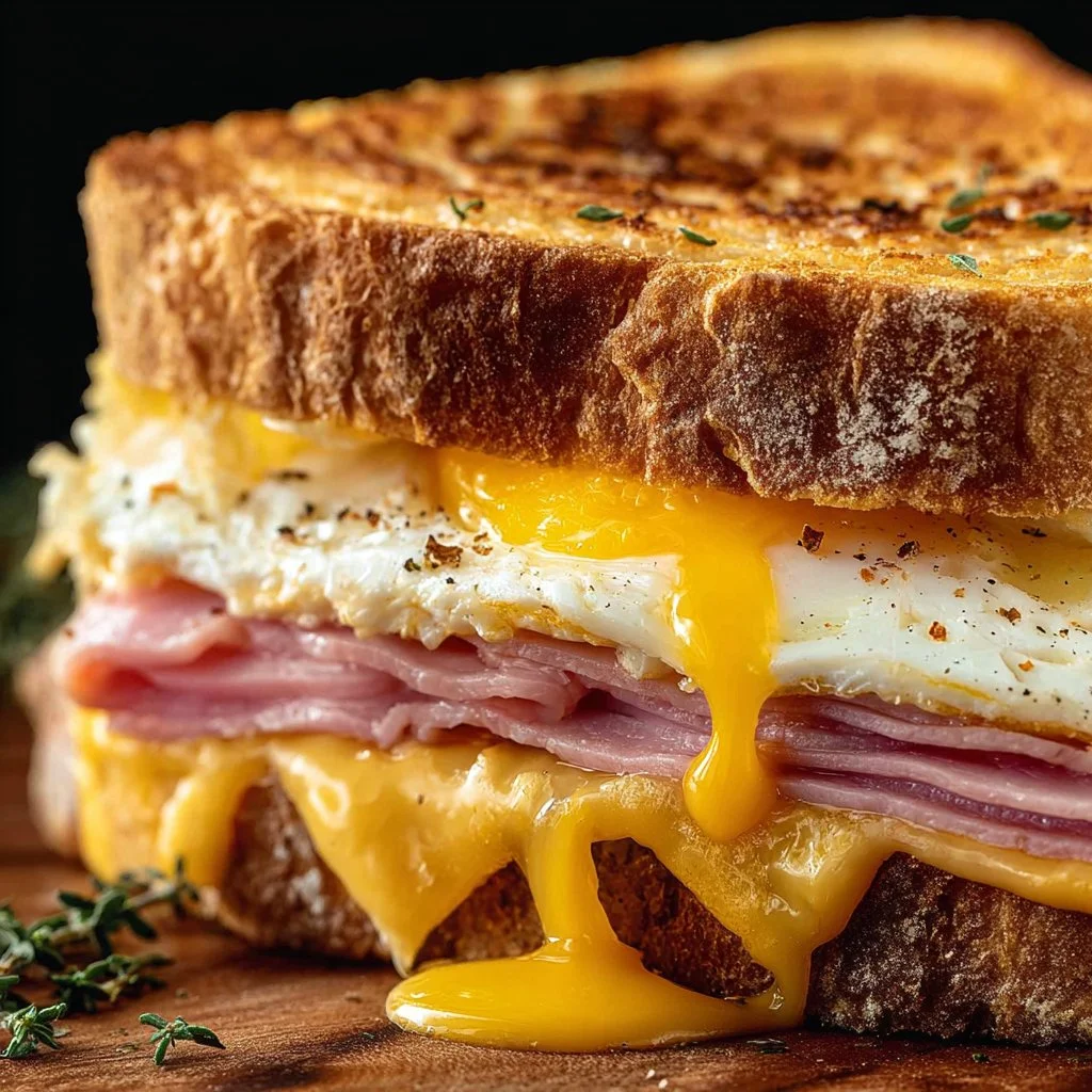 Egg and Ham Breakfast Sandwich with fresh ingredients