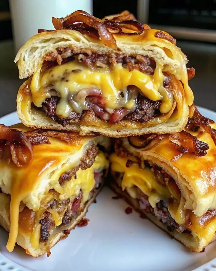 Garlic Butter Bacon Cheeseburger Rollups served on a platter