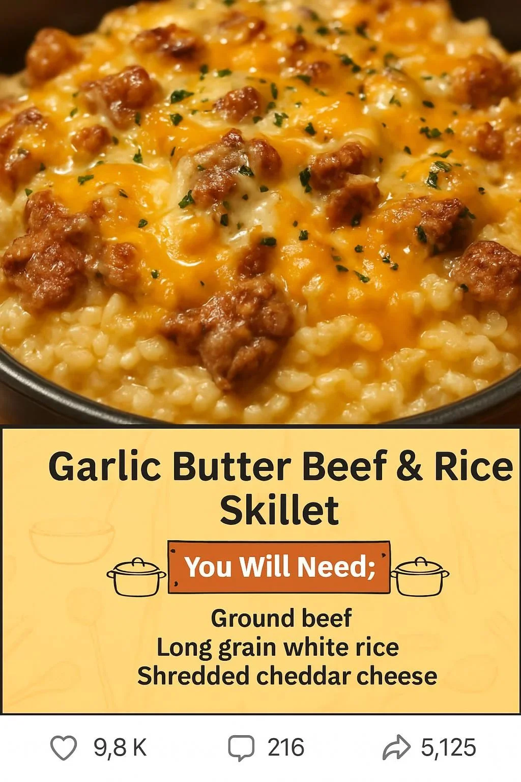 Garlic Butter Beef & Rice Skillet served in a pan